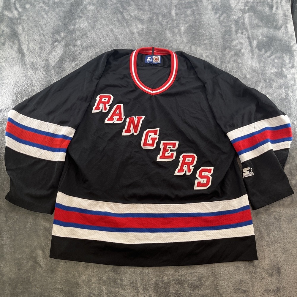 Vintage Starter Rare New York Rangers Black Hockey Jersey Size XL
